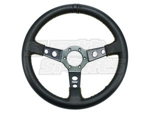 Steering Wheel Yellow Stitching Dish Leather 350mm Raceworks