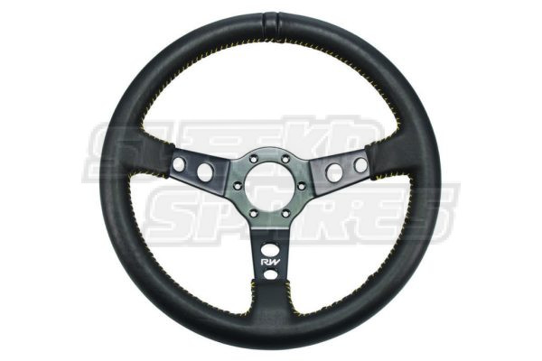 Steering Wheel Yellow Stitching Dish Leather 350mm Raceworks